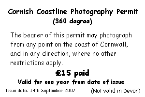 Cornish Coastline Photography Permit (360 degree)